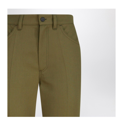 Military Green Wool Gabardine Trousers - Image 2