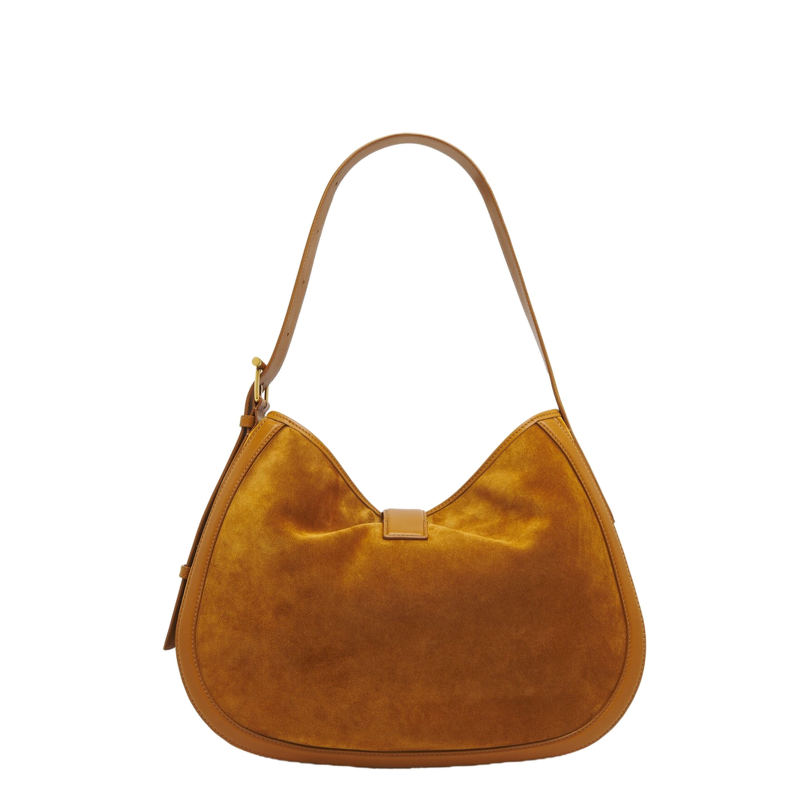 Adjustable Leather Shoulder Bag with Vintage Gold Metal T-Bar Closure - Image 3