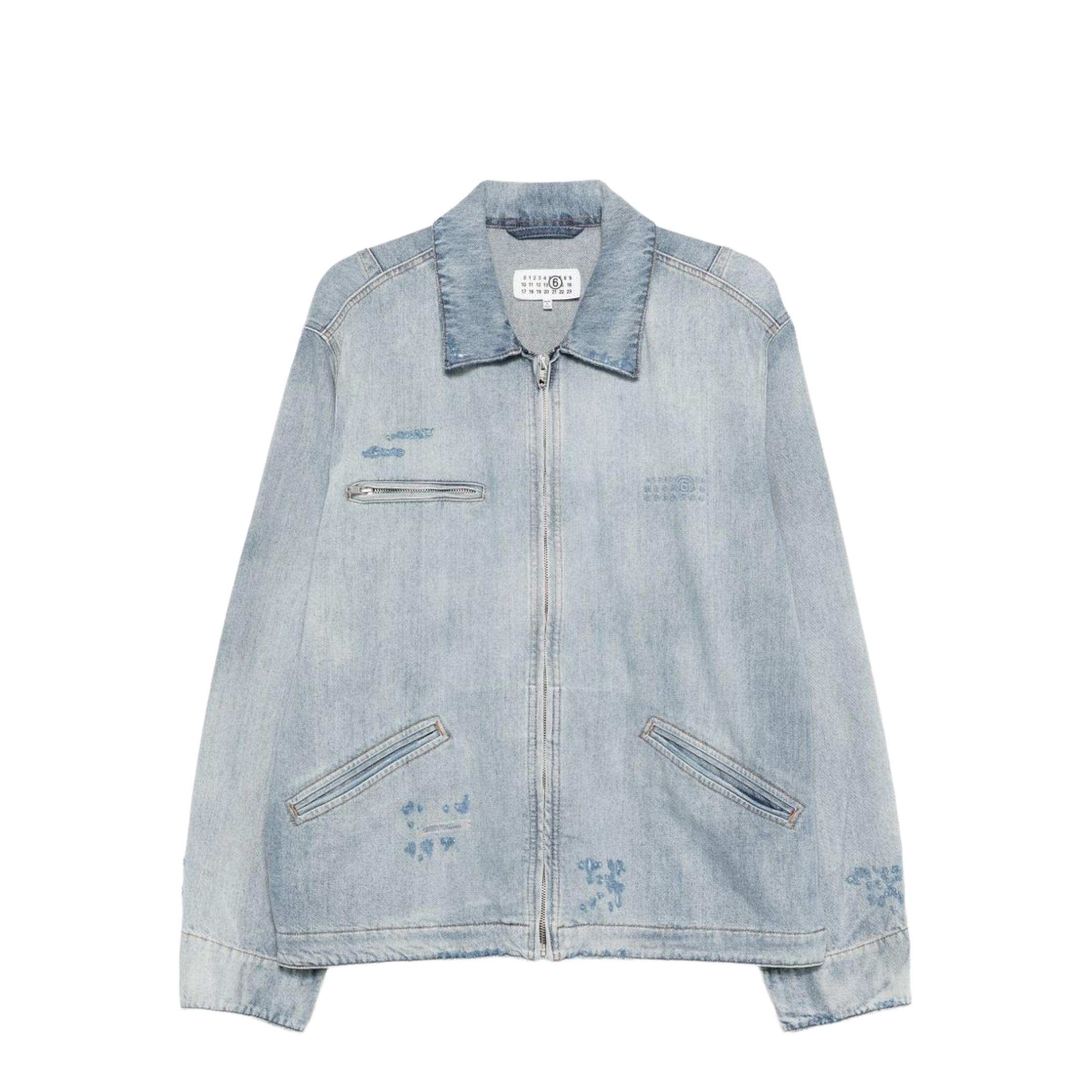 Washed Blue Zip-Up Denim Jacket - Image 1