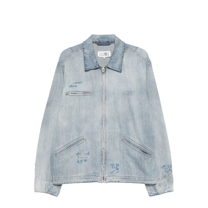 Washed Blue Zip-Up Denim Jacket - Image 1