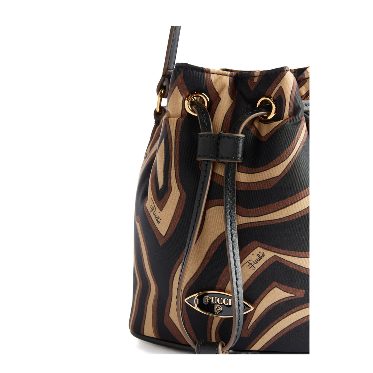 Mini Nylon Bucket Bag - Black and Gold - Image 5