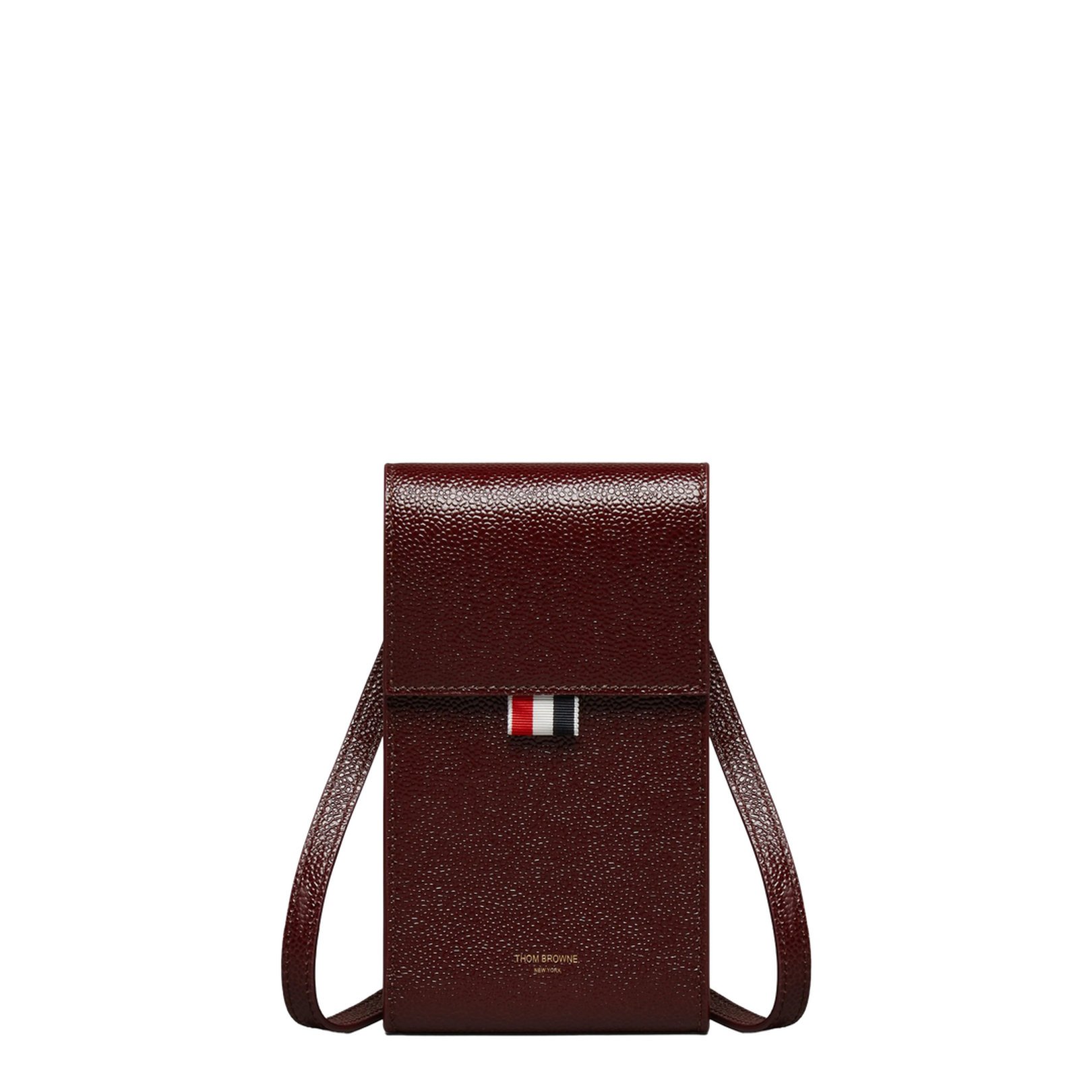 Crossbody Phone Holder with Flap in Pebble Lucido Leather - Image 1