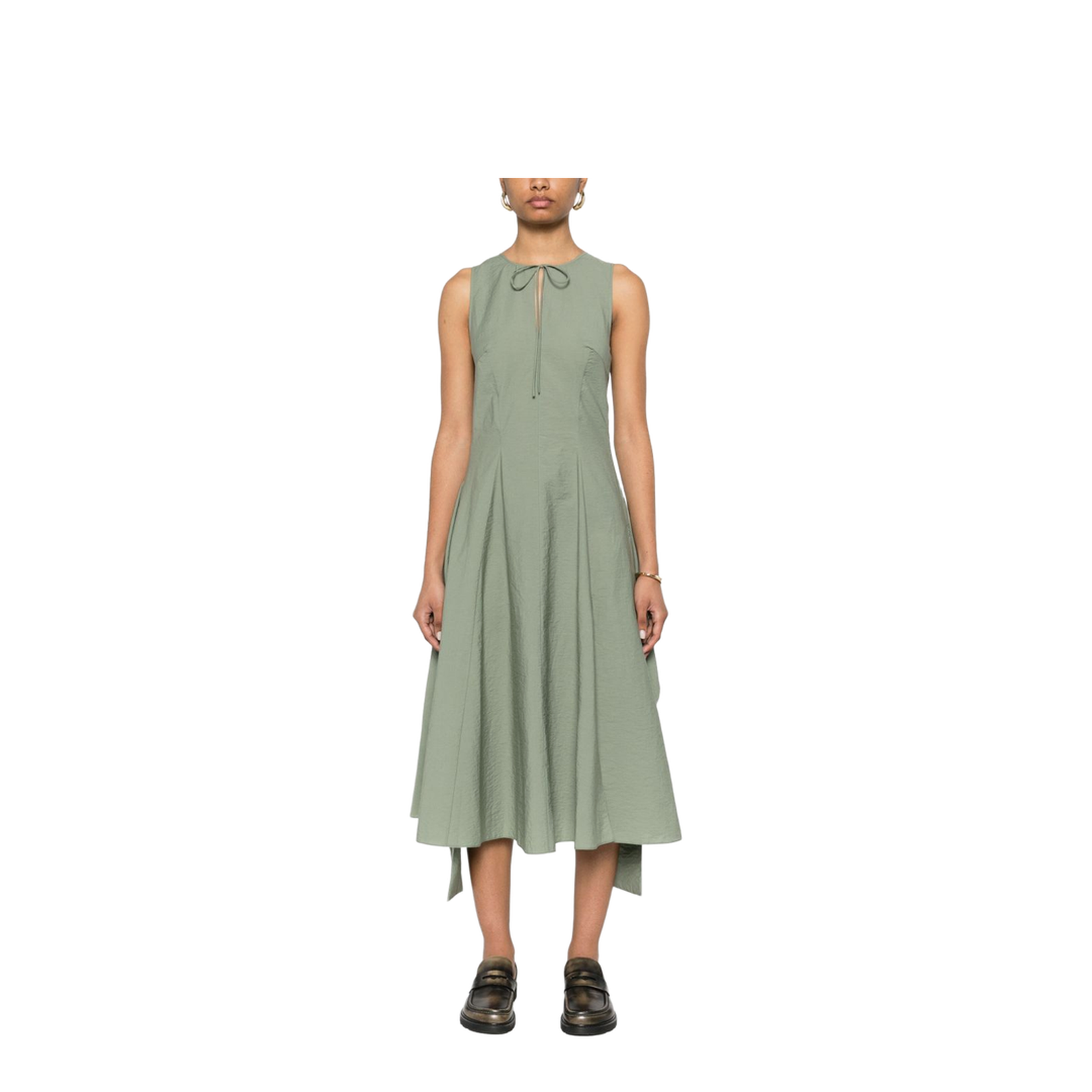 Wrap Dress in Cotton Blend Green - Image 2