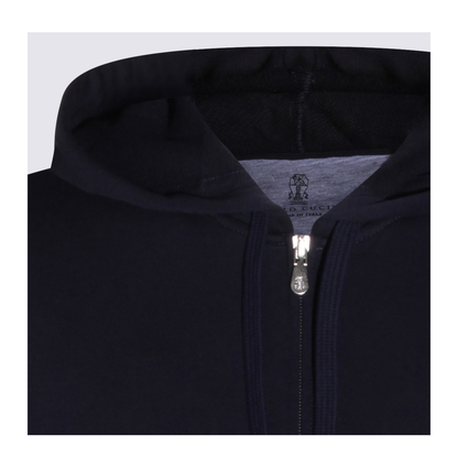 Zipped Cotton Fleece Sweater Blue - Image 6