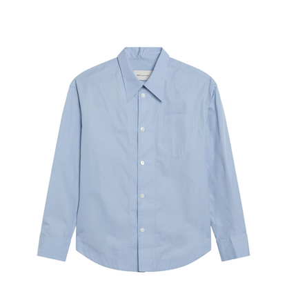 Large Blue Pointed Collar Cotton Shirt - Image 1
