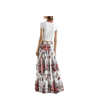 Flower Bouquet-Print Poplin Long Skirt - Image 2