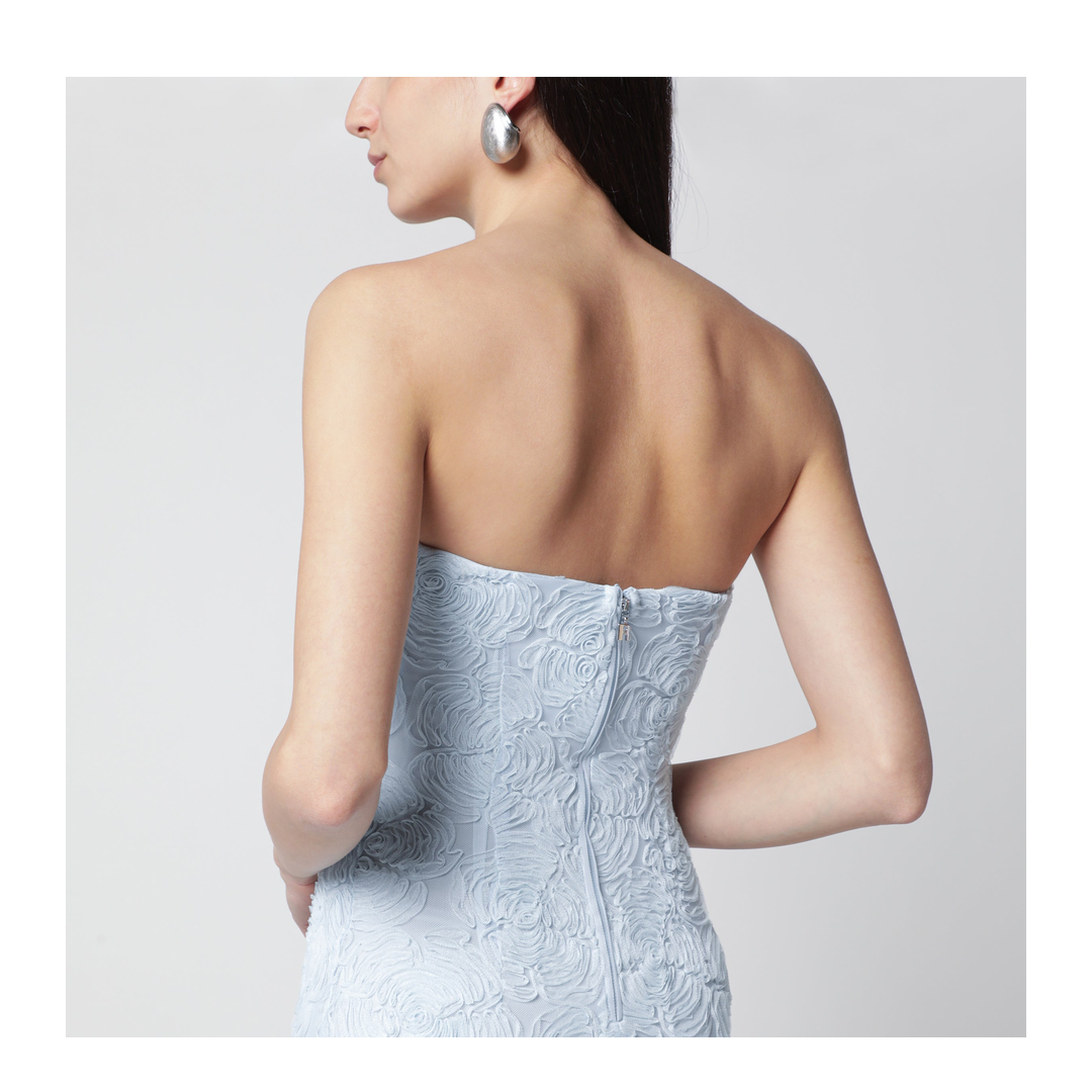 Light Blue Floral Mesh Sheath Dress - Image 2