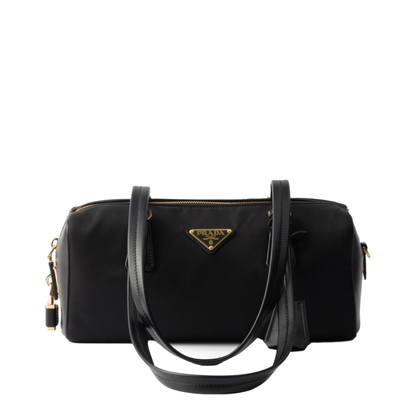 Re-Nylon and Leather Medium Top-Handle Bag with Padlock - Image 1
