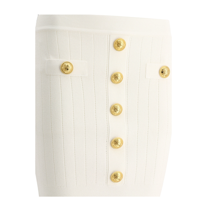 Embossed Buttons Knit Mini Skirt White - Image 4