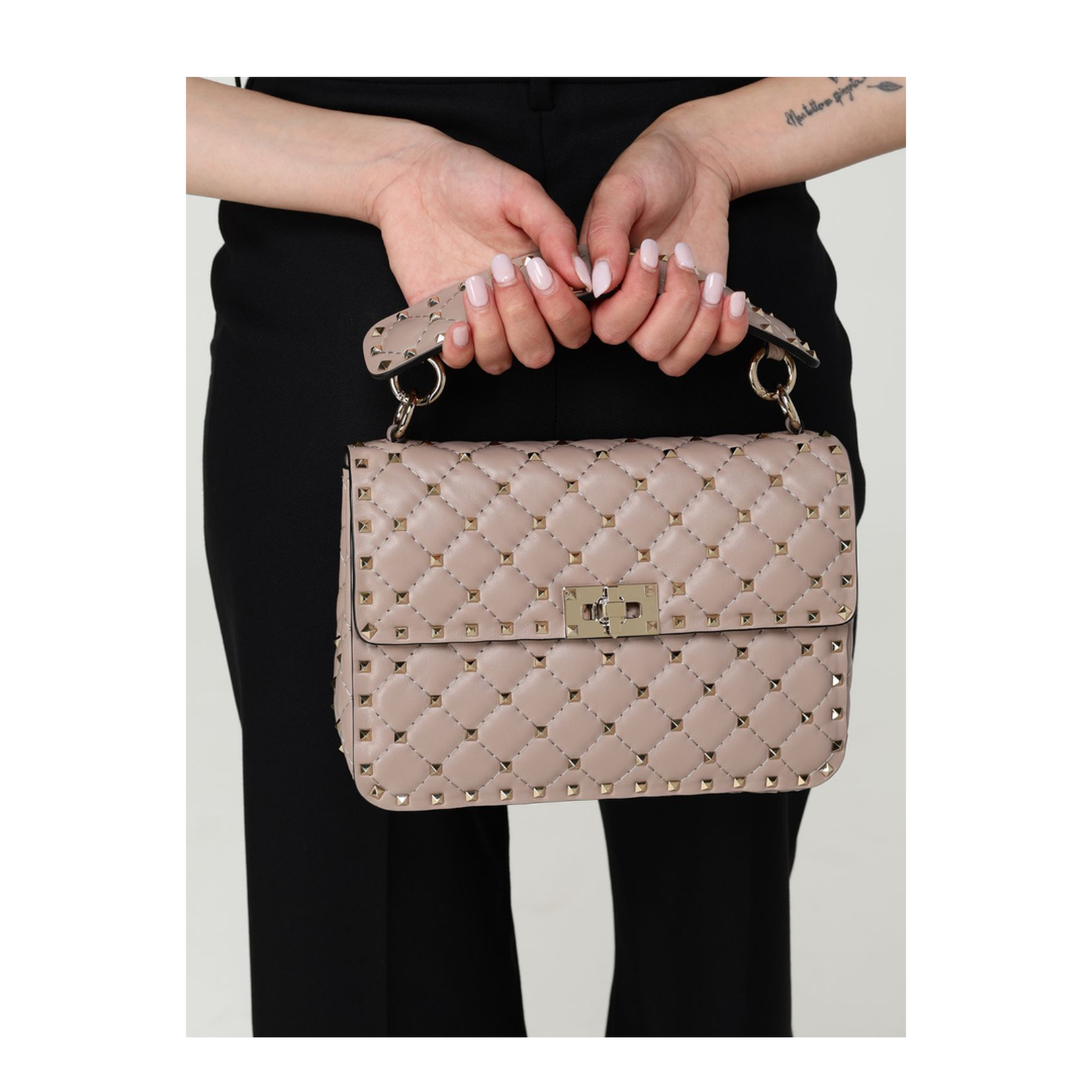 Antique Pink Nappa Leather Medium Rockstud Spike Handbag - Image 5