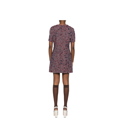 Wool Bouclé Dress in Red and Blue - Image 3