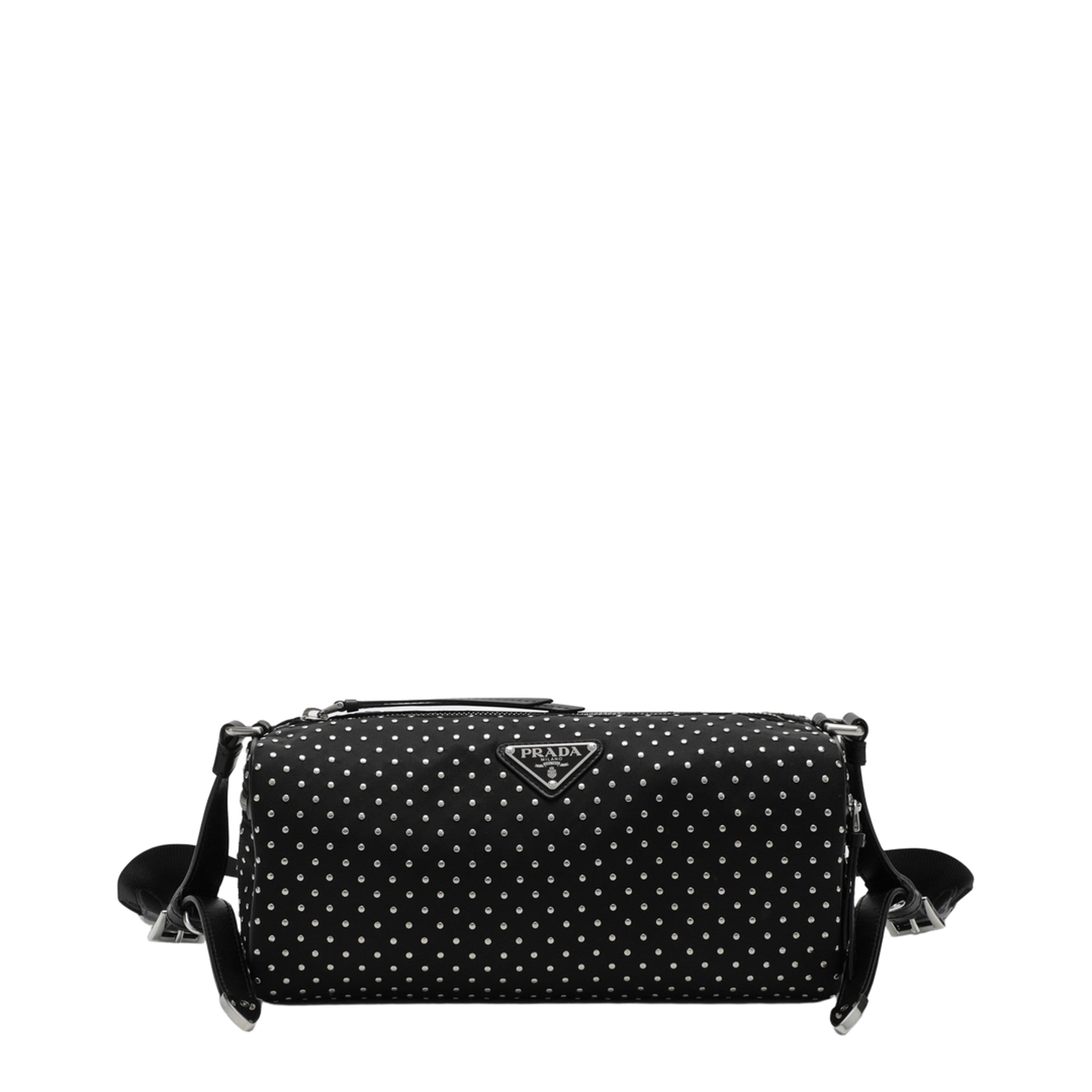 Black Re-Nylon Shoulder Bag with Studs - Image 1