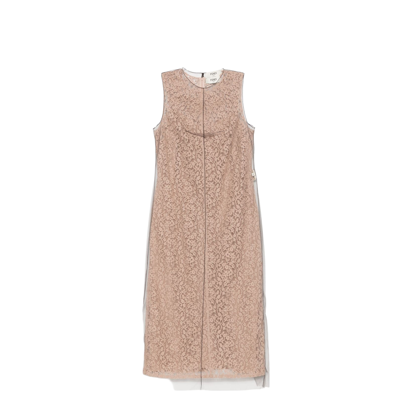 Concealed Rear Hook and Zip Fastening Internal Slip Dress with Tulle Overlay and Rear Slit - Image 1