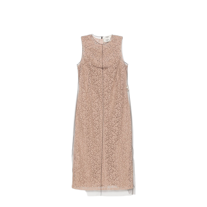 Concealed Rear Hook and Zip Fastening Internal Slip Dress with Tulle Overlay and Rear Slit - Image 1