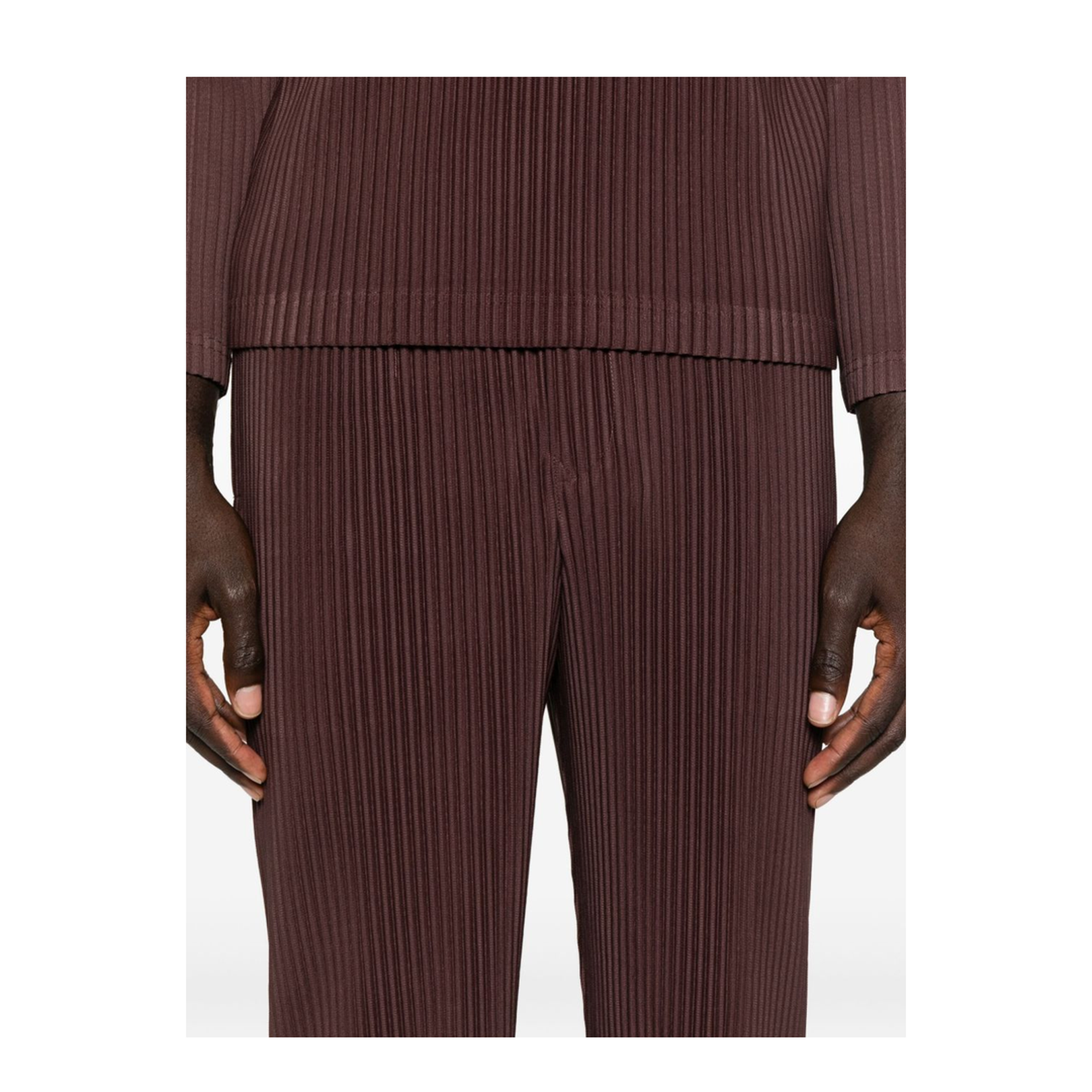 Brown Pleated Design Cropped Pants - Image 4