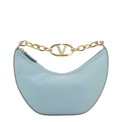 Light Blue Leather Small Hobo Vlogo Moon Handbag - Image 1