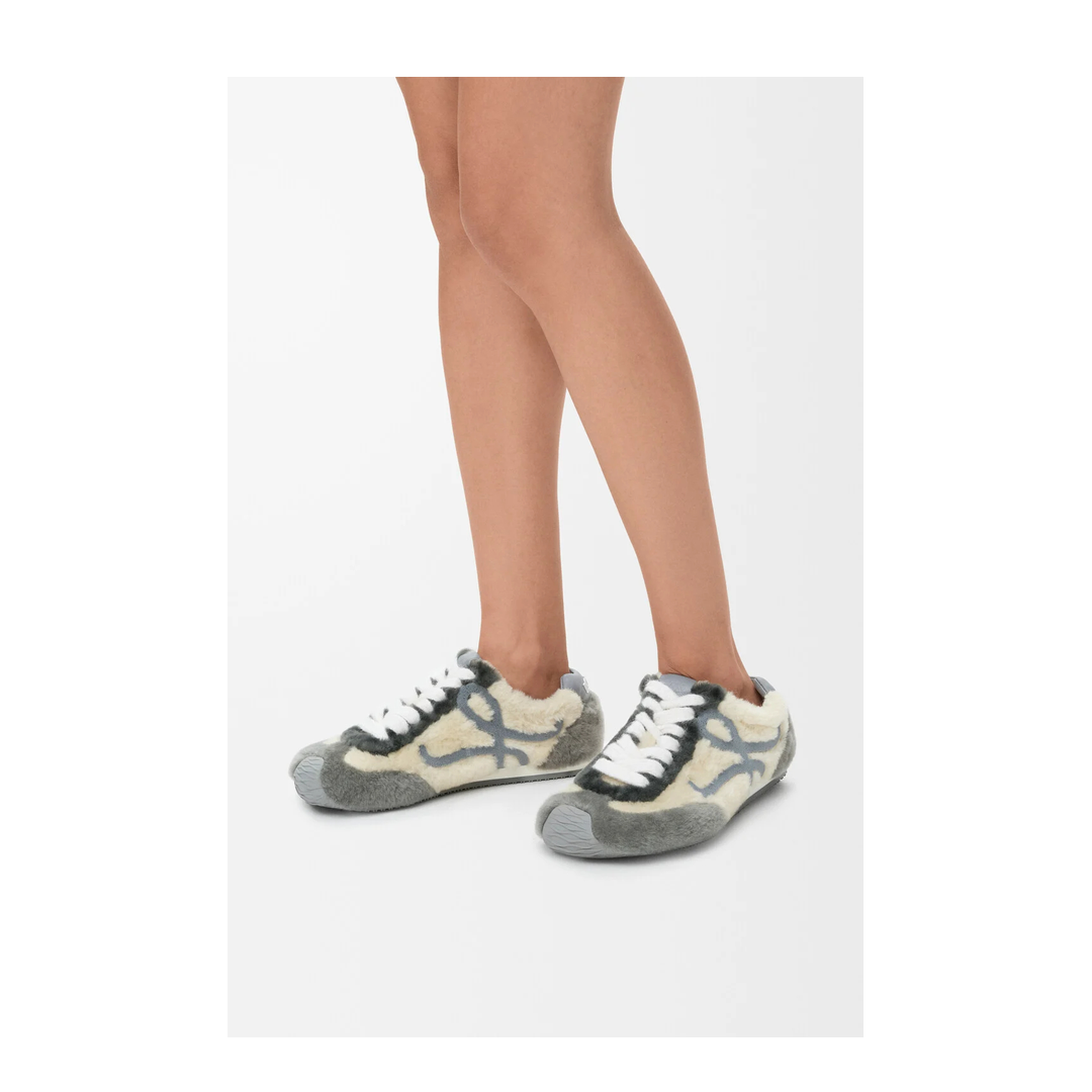 Ballet Runner Shearling Sneakers in White - Image 3