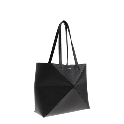 Puzzle Fold Medium Soft Grained Calfskin Tote - Black - Image 4