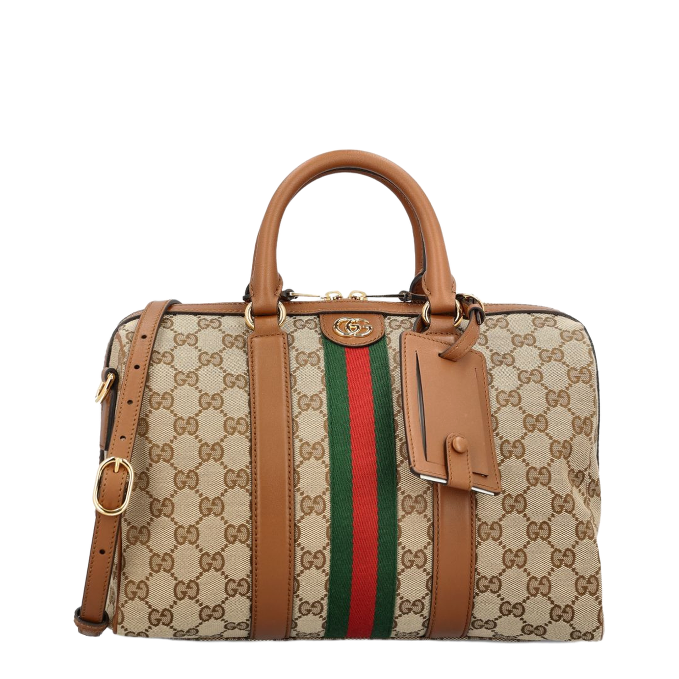 Ophidia Medium GG Canvas Boston Bag - Beige/Brown - Image 1