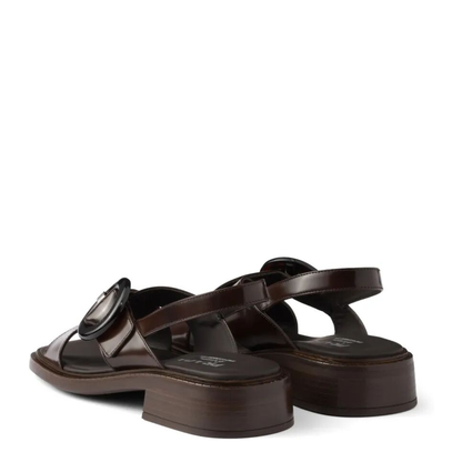 Brushed Leather Crisscross Band Sandals with Plexiglas Buckle - Image 4