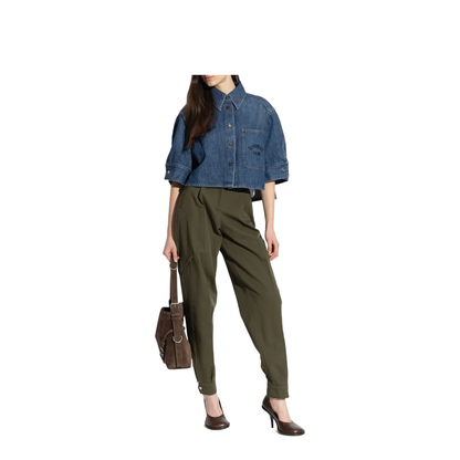 Cropped Cocoon Shirt in Medium Denim - Image 5