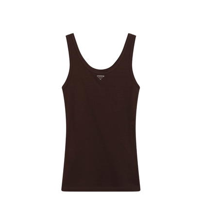 Ribbed Cotton Top with Triangle Logo in Cocoa - Image 1