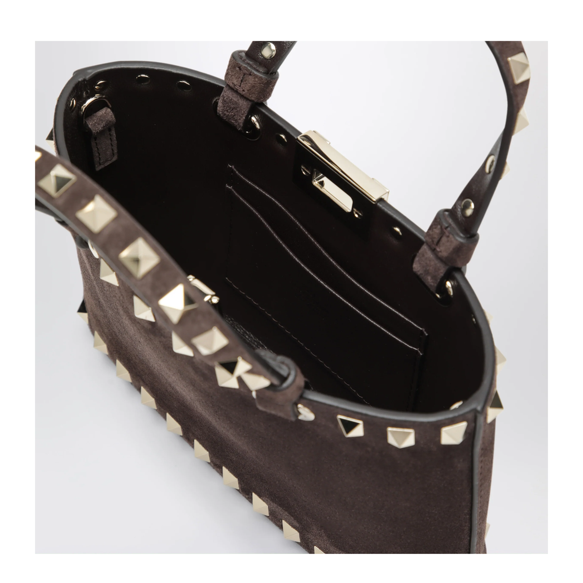 Rockstud Mini Suede Shopping Bag - Ebony - Image 3
