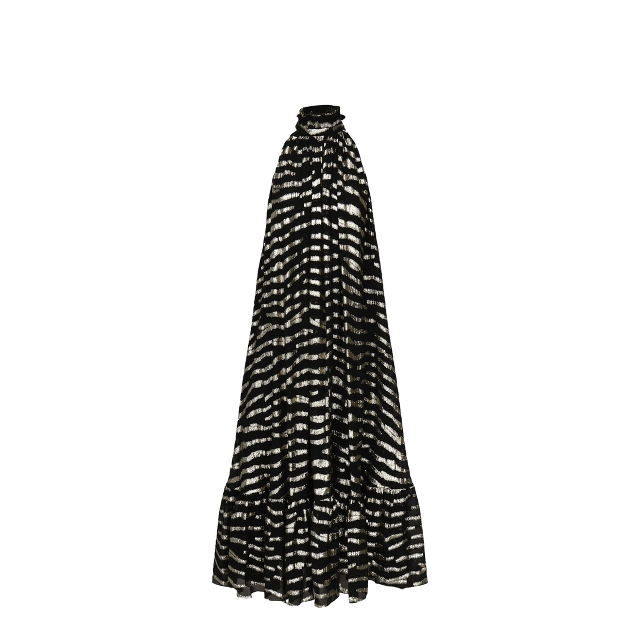 Long Dress in Lamé Tiger Silk - Black / Gold - Image 5