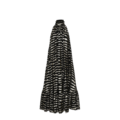 Long Dress in Lamé Tiger Silk - Black / Gold - Image 5