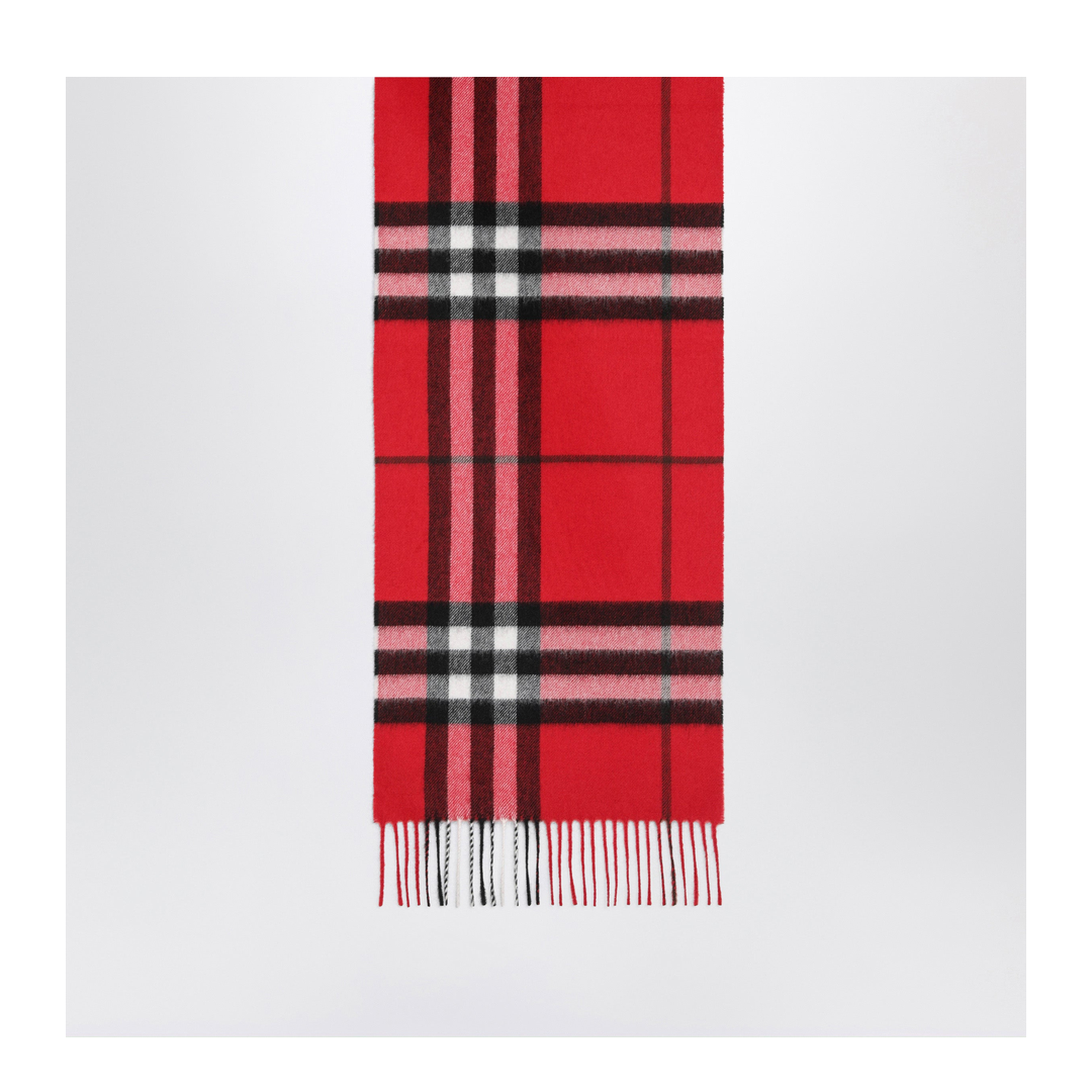 Check Cashmere Scarf with Fringes in Post Red - Image 2