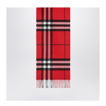 Check Cashmere Scarf with Fringes in Post Red - Image 2