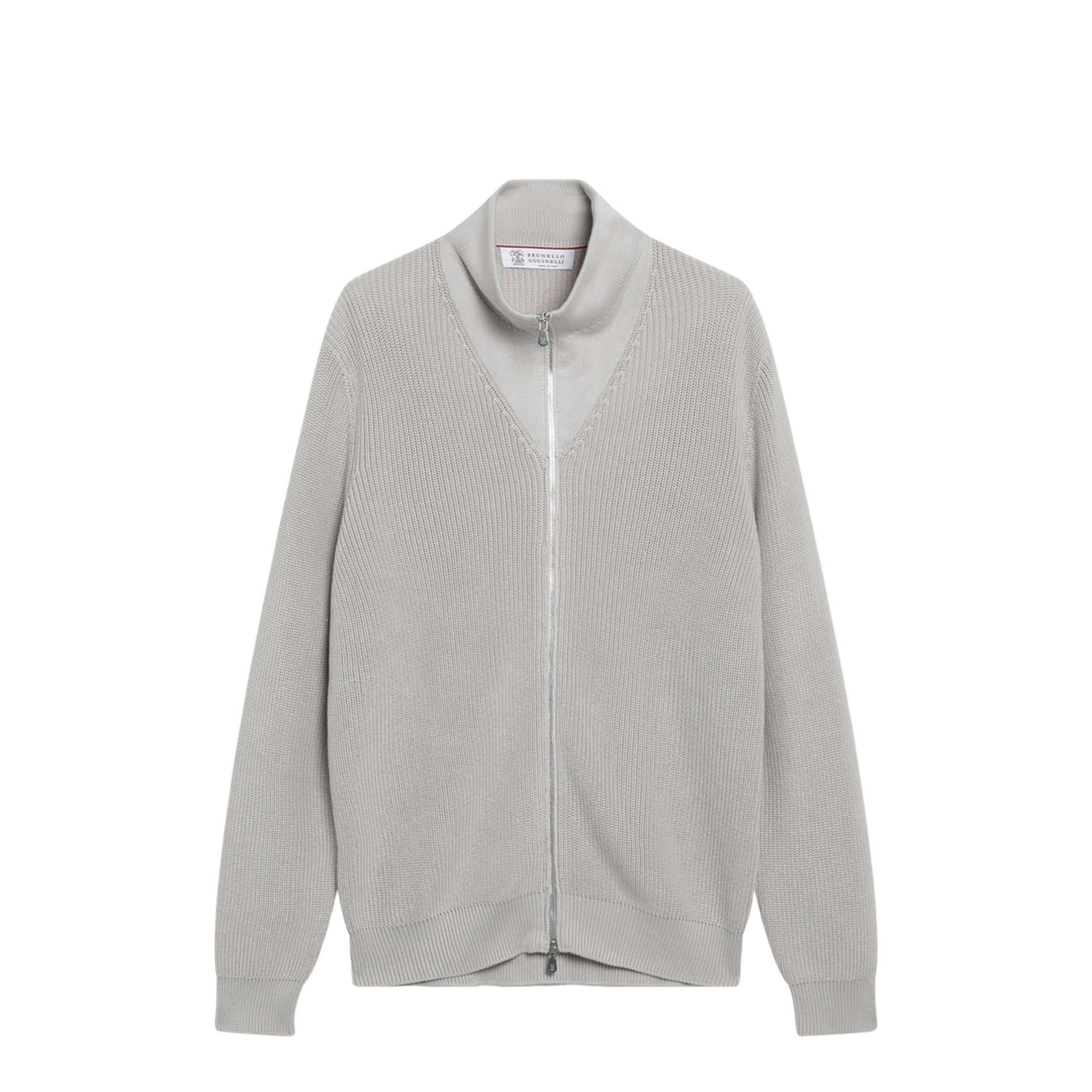 Jute-Colored Cotton Zip-Up Cardigan - Image 1