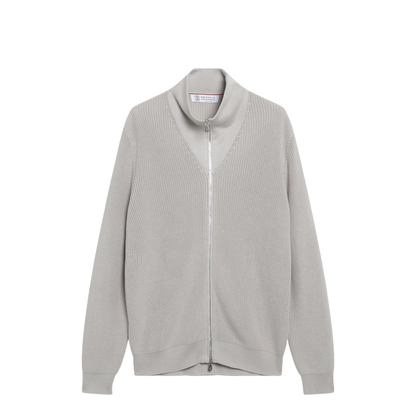 Jute-Colored Cotton Zip-Up Cardigan - Image 1