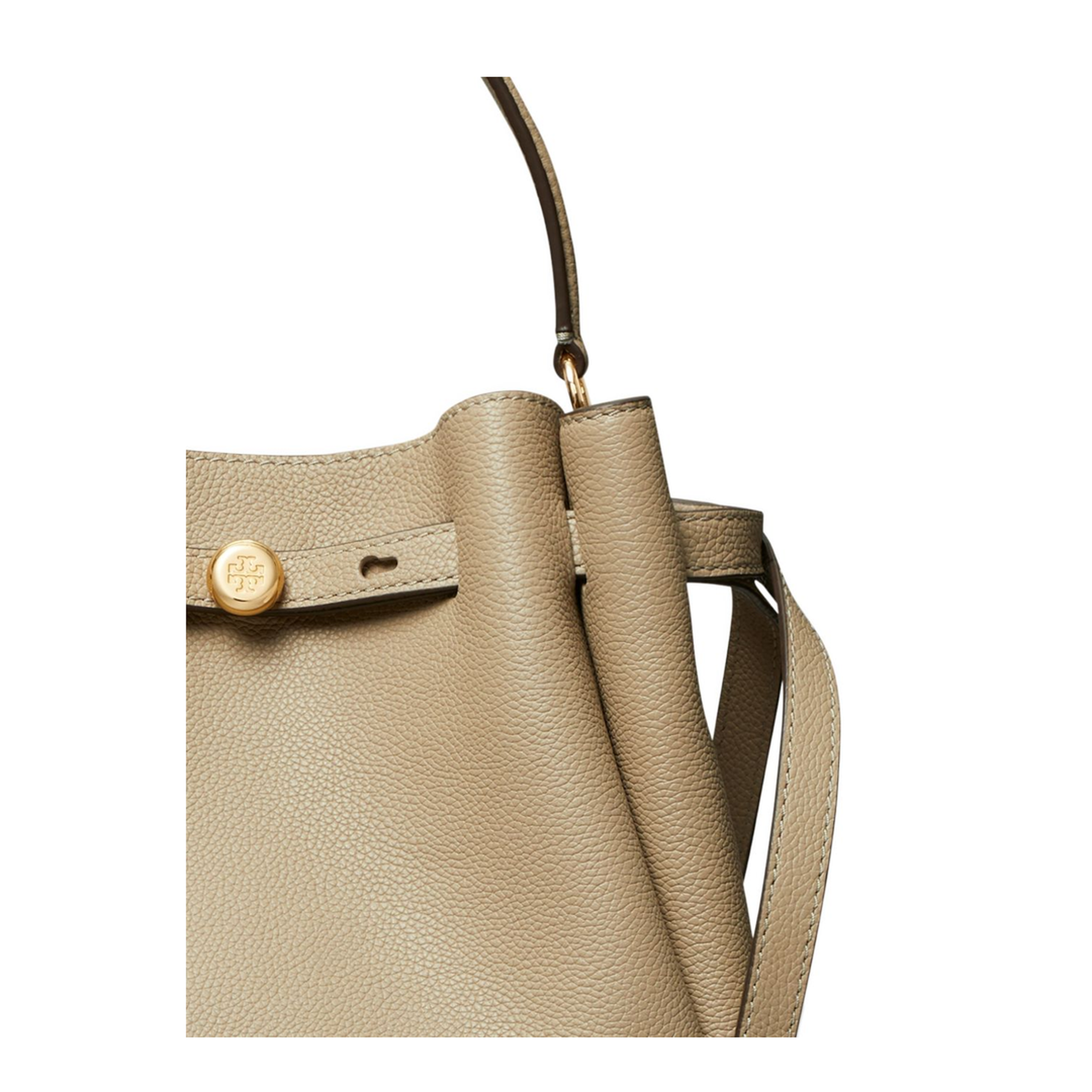Romy Medium Pebbled Leather Bucket Bag - Soft Cement - Image 3