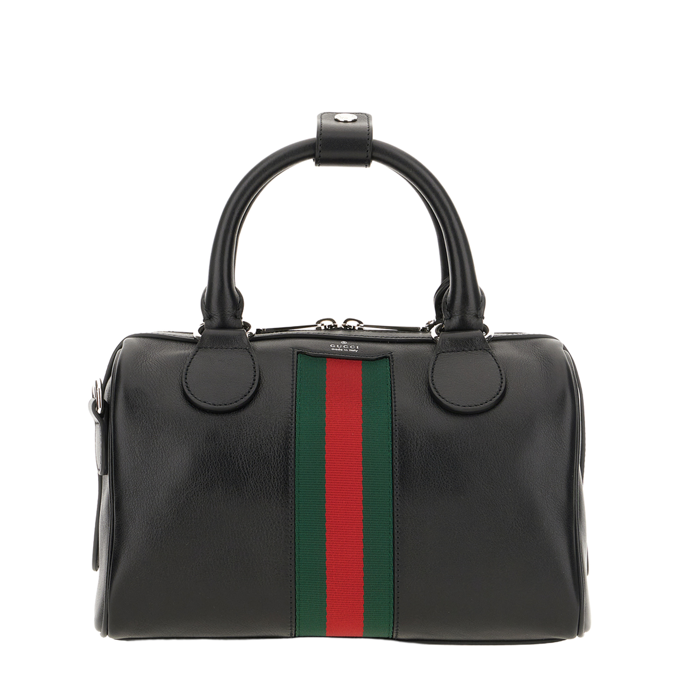 Web Trademark Small Leather Duffle Bag - Black - Image 1