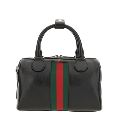 Web Trademark Small Leather Duffle Bag - Black - Image 1