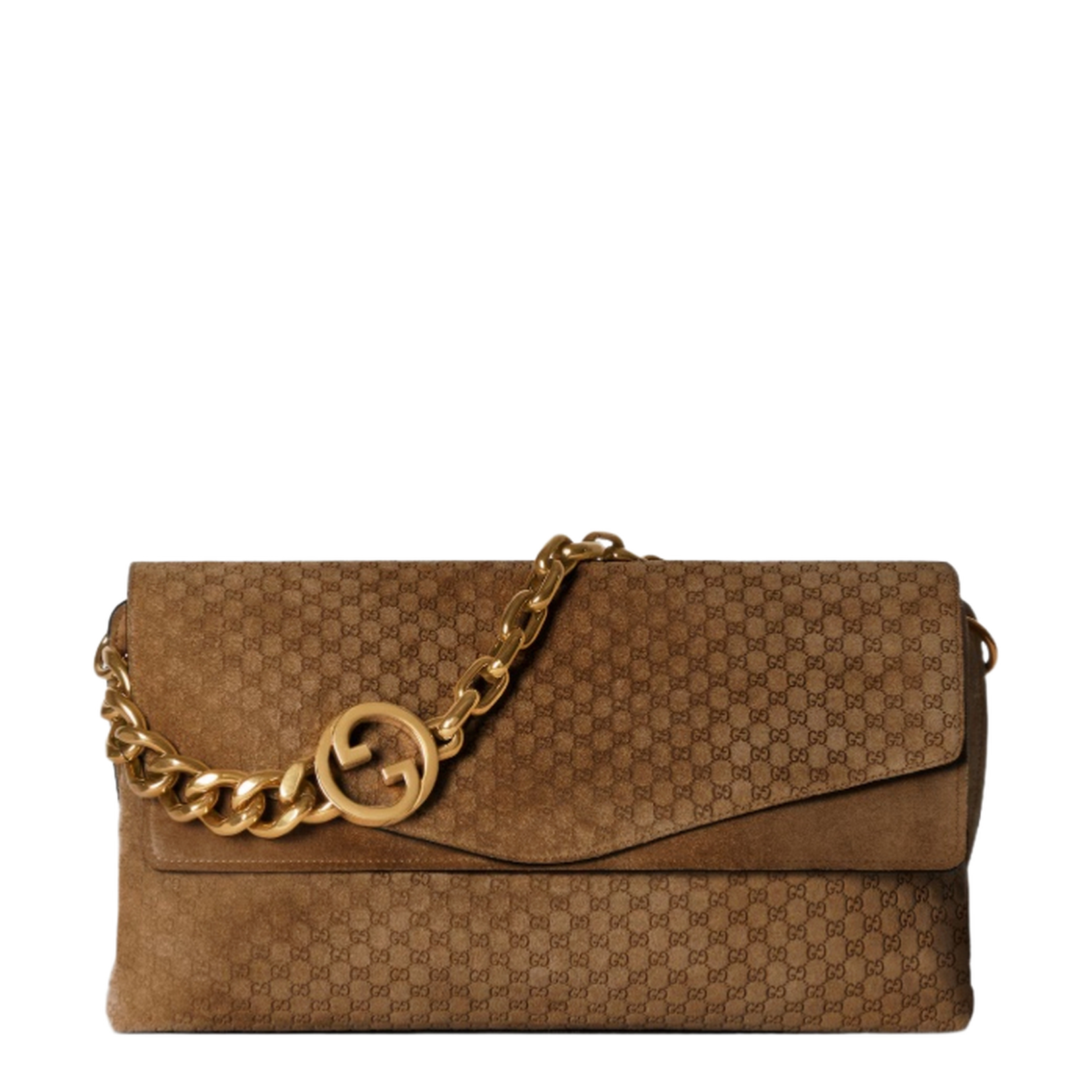 Large Shoulder Bag GG Suede Brown - Image 1