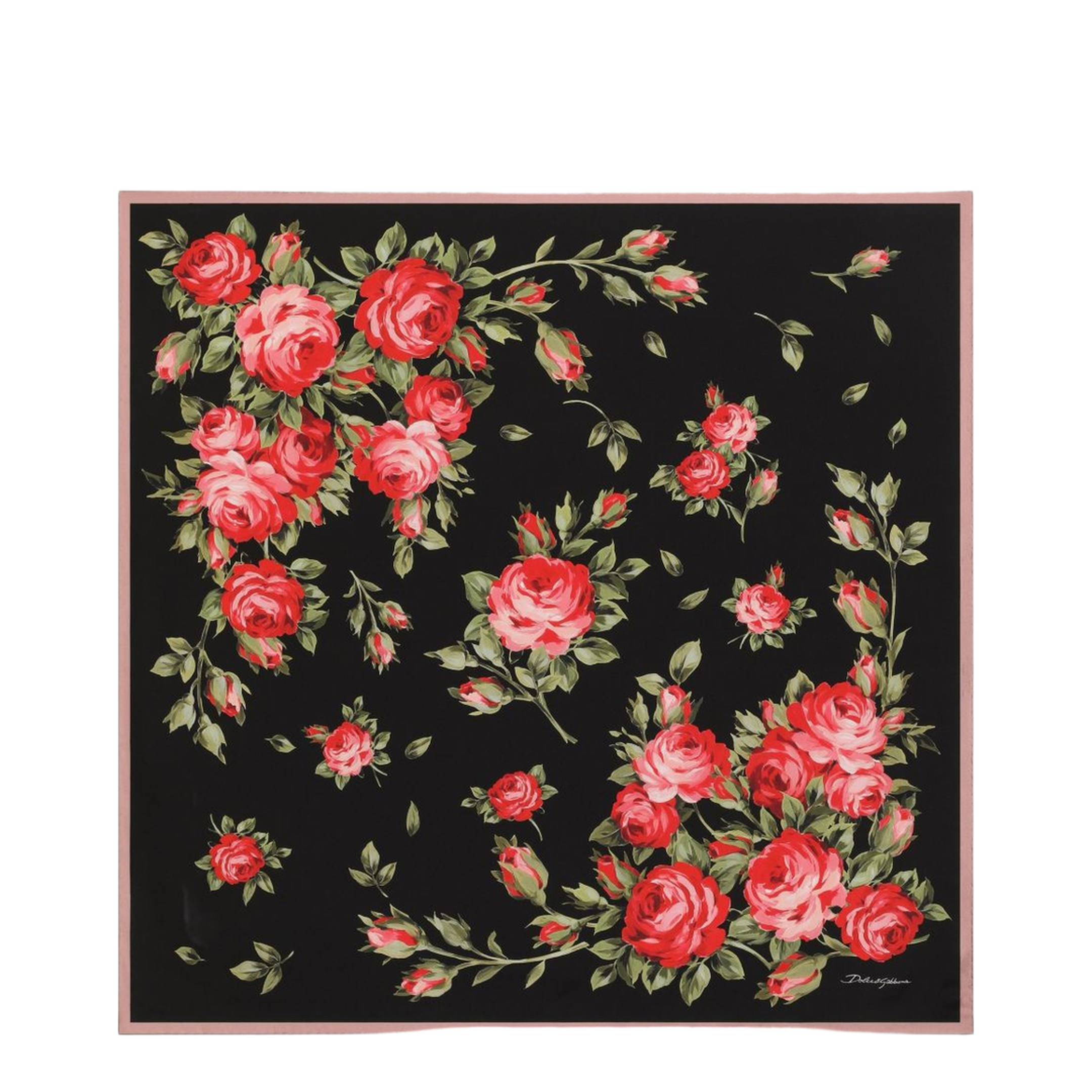 Rose Bouquet-Print Silk Twill Scarf 90x90 in Multicolor - Image 1