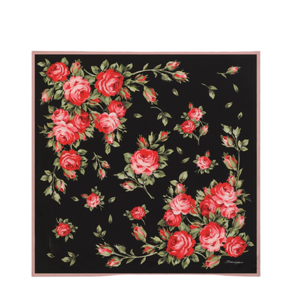 Rose Bouquet-Print Silk Twill Scarf 90x90 in Multicolor - Image 1