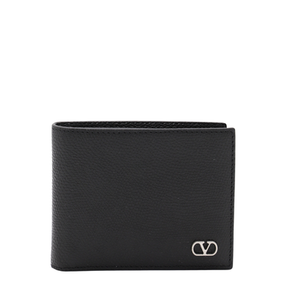 VLogo Signature Grainy Calfskin Bifold Wallet in Black - Image 1