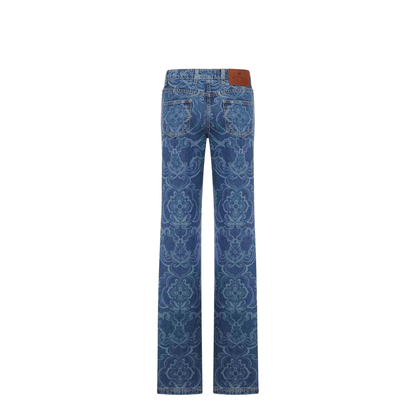 Jacquard Denim Jeans With Ornamental Pattern - Image 2