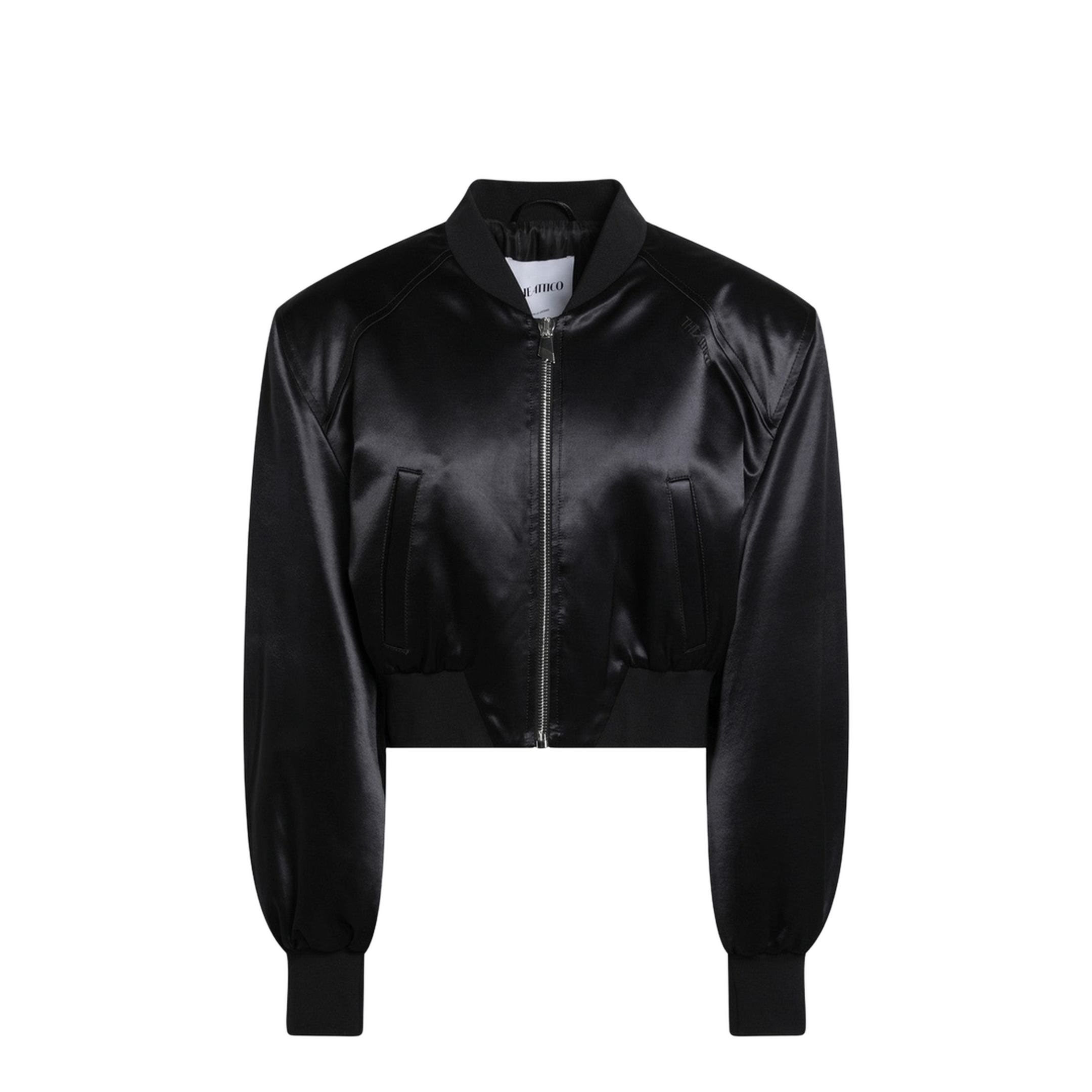 Black Shiny Cropped Bomber - Image 1