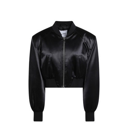 Black Shiny Cropped Bomber - Image 1