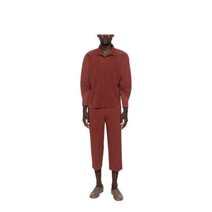 Brown Pleated Design Cropped Pants - Image 4