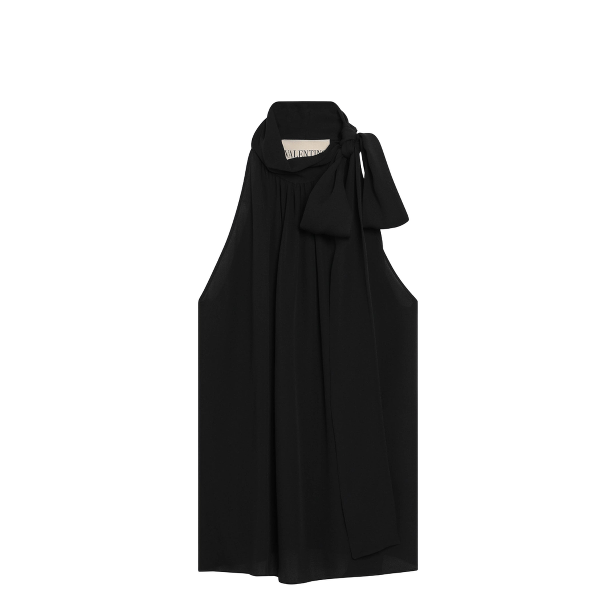 Black Silk Top With Neck Bow - Image 1