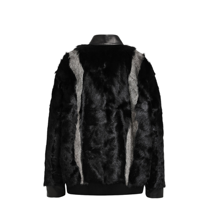 Black Grey Shearling and Leather Jacket - Image 2