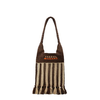 Praia Small Raffia Crossbody Bag - Natural/Brown Stripe - Image 1