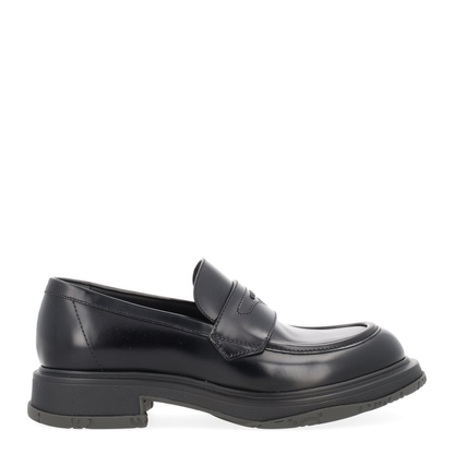 Black Leather Loafer with Logo - Image 1