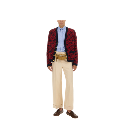 Navy and Red Wool V-Pattern Cardigan - Image 2