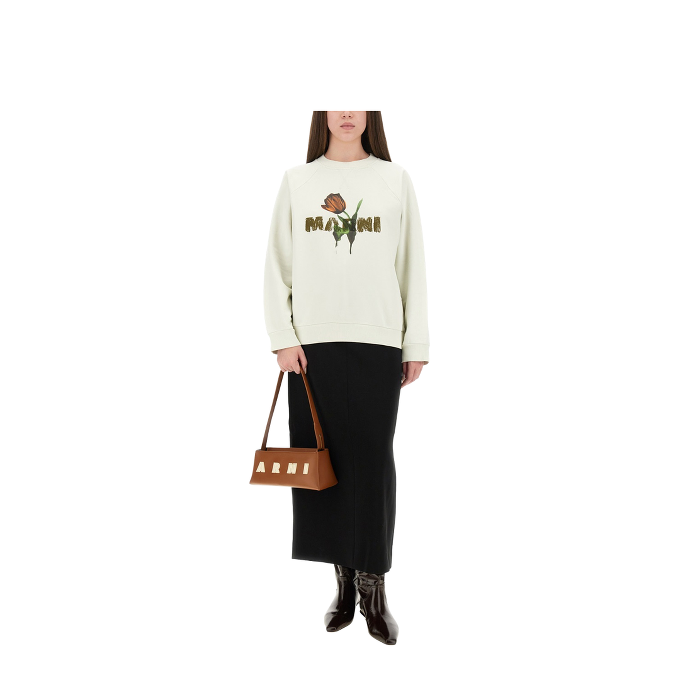 White Cotton Sweatshirt with Tulip Print - Image 2